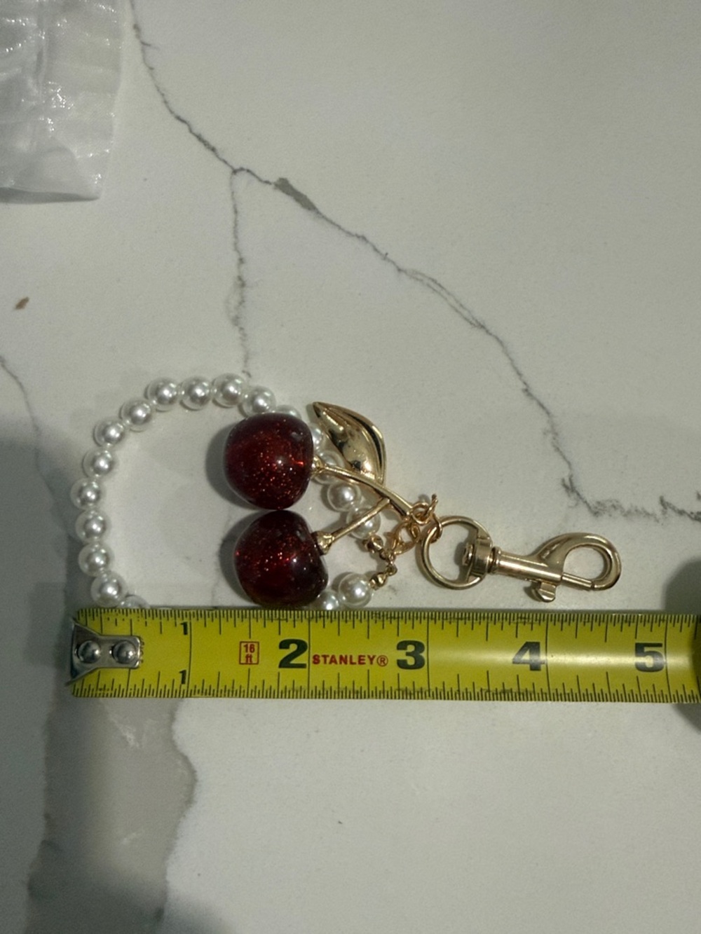 BUNDLE ME! Gold Cherry Pearl Drop Bag Chain Drop - Red & White - Picture 8 of 8